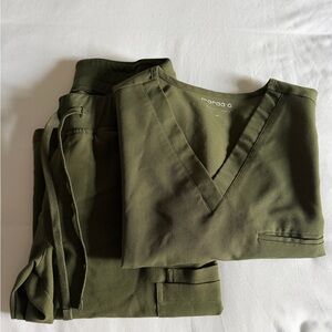 Dark Olive V-Neck Scrub Set